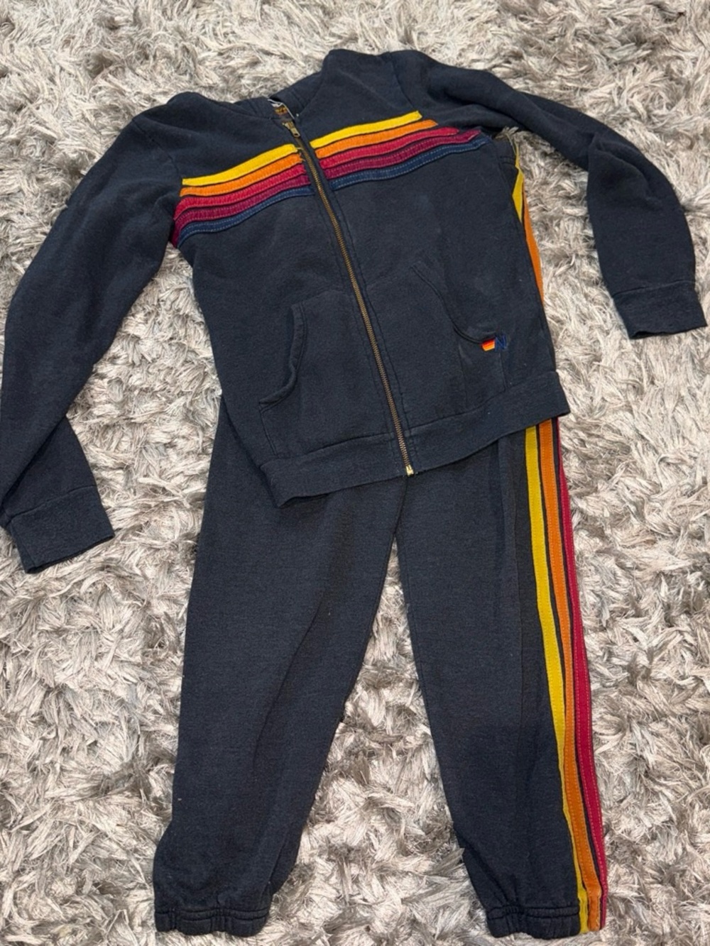 Aviator nation  Kids are Navy Zip Front Tracksuit with Rainbow Stripe